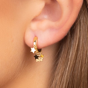 Hoop earrings with dangling star charms, Star gold hoops, Dainty earrings, Dainty hoops, Gold hoops, Minimalist earrings, Star hoop earrings