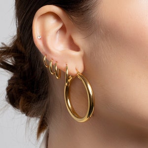 Chunky hoop earrings, 40mm hoop earrings, Large hoops, Gold hoops 18k gold plated stainless steel. image 1