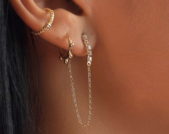 Dangle threader earrings, Minimalist cz earrings, Short chain earrings, Dangling strass earrings, Dainty earrings, Strass earrings