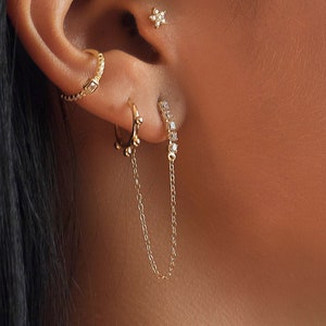 Dangle threader earrings, Minimalist cz earrings, Short chain earrings, Dangling strass earrings, Dainty earrings, Strass earrings image 1