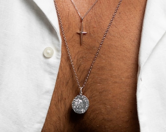 Colar de moedas de ouro: medalhão grego antigo, joia unissex de prata esterlina