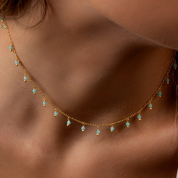 Amazonite Turquoise Choker: 18k Gold Plated Sterling Silver Necklace