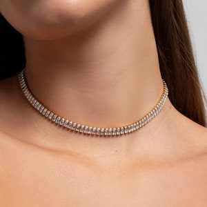 Baguette Cz Tennis Choker Necklace Gold Tennis necklace 18k Gold plated Stainless Steel image 1