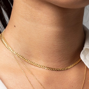 3mm gold chain choker, Curb chain necklace, Dainty chain necklace, Gold chain necklace, Minimal necklace, 925 sterling silver chain necklace