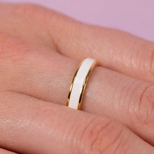 Enamel stacking ring, Pink enamel ring, Black enamel ring, White enamel ring, Purple enamel ring, 18k gold plated 925 sterling silver. image 3