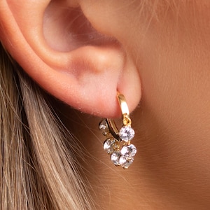 Cz dangle charm hoops, Dainty earrings, Gold earrings, 925 sterling silver, Dainty hoops, Minimalist earrings, Cz dangle hoops gold