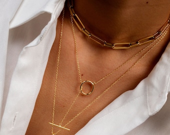 Gold Circle Bar Lariat Necklace: Minimalist Y Necklace