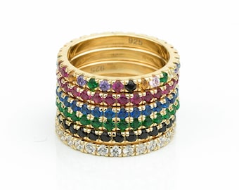 Sterling Silver Full Eternity Band Ring: CZ Gemstone Wedding Jewelry