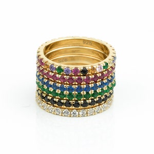Sterling Silver Full Eternity Band Ring: CZ Gemstone Wedding Jewelry