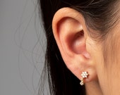 Star cz stud earrings, Star earrings with dangling cz, Dainty stud earrings, Flower stud earrings, Tiny earring, Tiny studs, Cz gold earring