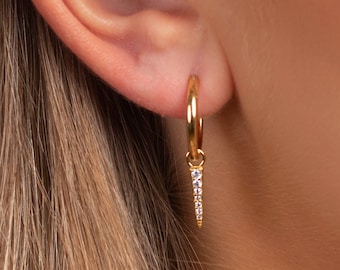 Dainty spike cz gold hoop earrings, Spike hops, Cz gold charm hoop earrings, Minimalist spike hoops, Cz gold hoops, Dainty hoops, Spike cz