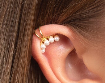 Pearl Helix Ear Cuff: 18k Gold Plated Sterling Silver, Non Pierced