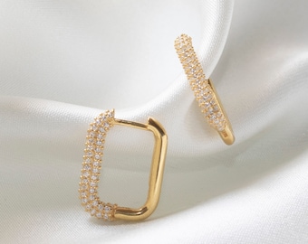 Pave cz hoops, Gemstone hoop earrings, Gold hoops, Silver hoops, Zirconia hoops, Dainty hoops