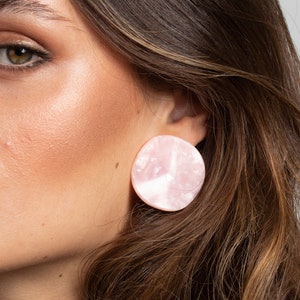 Pink Acetate Circle Earrings: Surgical Steel Posts