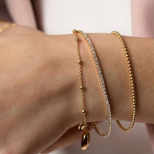 Ball bracelet, Bead gold bracelet, Dainty bracelet, 18k gold plated 925 sterling silver bracelet, Minimalist bracelet, Everyday bracelet