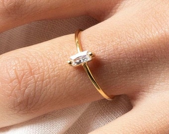 Dainty ring, Promise ring, Minimalist cz ring, Delicate ring, Baguette ring, Diamond ring, Engagement ring, Dainty ring gold, Gold ring
