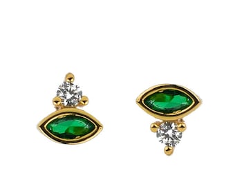 Emerald earrings, Marquise stud earrings, Stud earrings, Dainty stud earrings, Minimalist earrings, Cz earrings, Tiny studs, Dainty studs