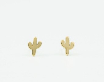 Minimalist Earrings Packed in a Teabag Cactus Stud Earrings Gold Cactus Small Cactus Earrings Cactus Dainty Earrings Gold Cactus Studs