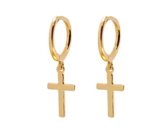 Dainty & Minimalist Cross Shaped Charm Huggie Hoop Earrings