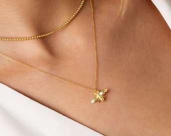Minimal Bee Gift Save the Bee Activist Jewelry Honeybee and Bumble Bee Necklace Small Sterling Silver Bee Necklace