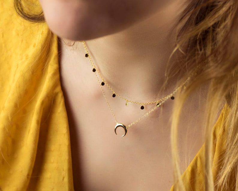 Moon necklace, Crescent moon necklace, Horn necklace, Tiny moon necklace, Dainty moon necklace, Gold moon necklace, Moon silver necklace image 3