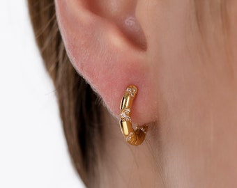 Huggie hoops, Dainty earrings, Tiny hoop earrings, Small hoops, Huggie cz hoops, cz hoops gold, Dainty hoops, Gold hoops