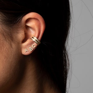 18k Gold Alphabet earring, Cz stud initial earring, Alphabet stud, 925 Sterling silver post earring,Initial stud, Initial earring, Gold stud image 3