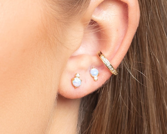 Pair of 925 Sterling Silver Tiny Dainty White CZ Star & Moon Minimal Earrings Pair of 925 Sterling Silver Tiny Dainty White CZ Star & Moon Minimal Earrings