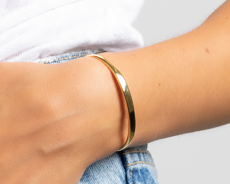 Dainty and minimalist bangle bracelet, Cuff bracelet, 18k gold plated 925 silver bracelet, Personalized gift, Personalised cuff bracelet image 2
