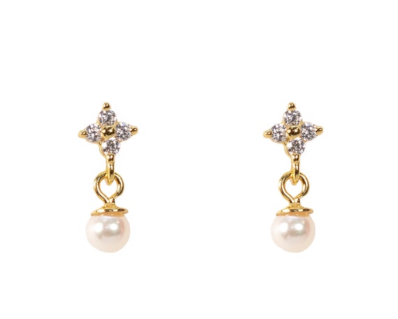 BELLNA Orecchini A Bottone In Argento 925 Con Fiore In Oro Rosa 14k E Zirconi - Ipoallergenici, Regalo Per Donna