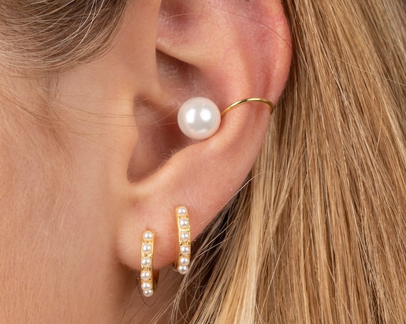 Naioewe Conch Earrings Gold Hoop Pearl Earrings Heart Hoop Earrings Stud  Hoop Earrings Small Gold Hoops Gold Plated Small Hoops 