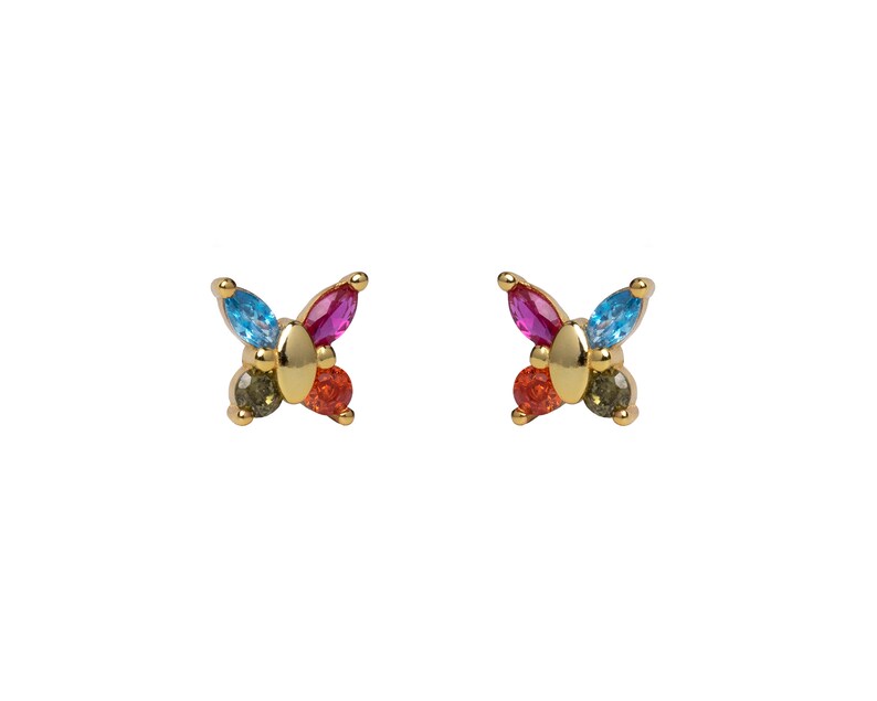 Tiny Multicolor Marquise Cz Butterfly Earrings butterfly stud earring Rainbow dainty earrings minimalist earrings tiny stud earrings image 2