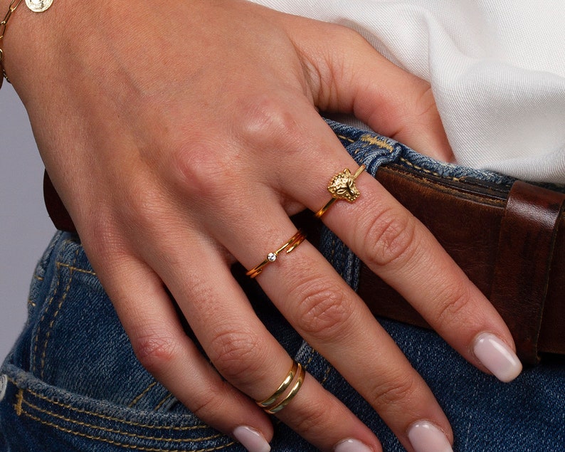 Panther ring gold, Dainty ring, Animal ring, Signet ring, Stacking ring, Stackable, Delicate ring, Minimalist ring, Vintage ring, Silver image 5