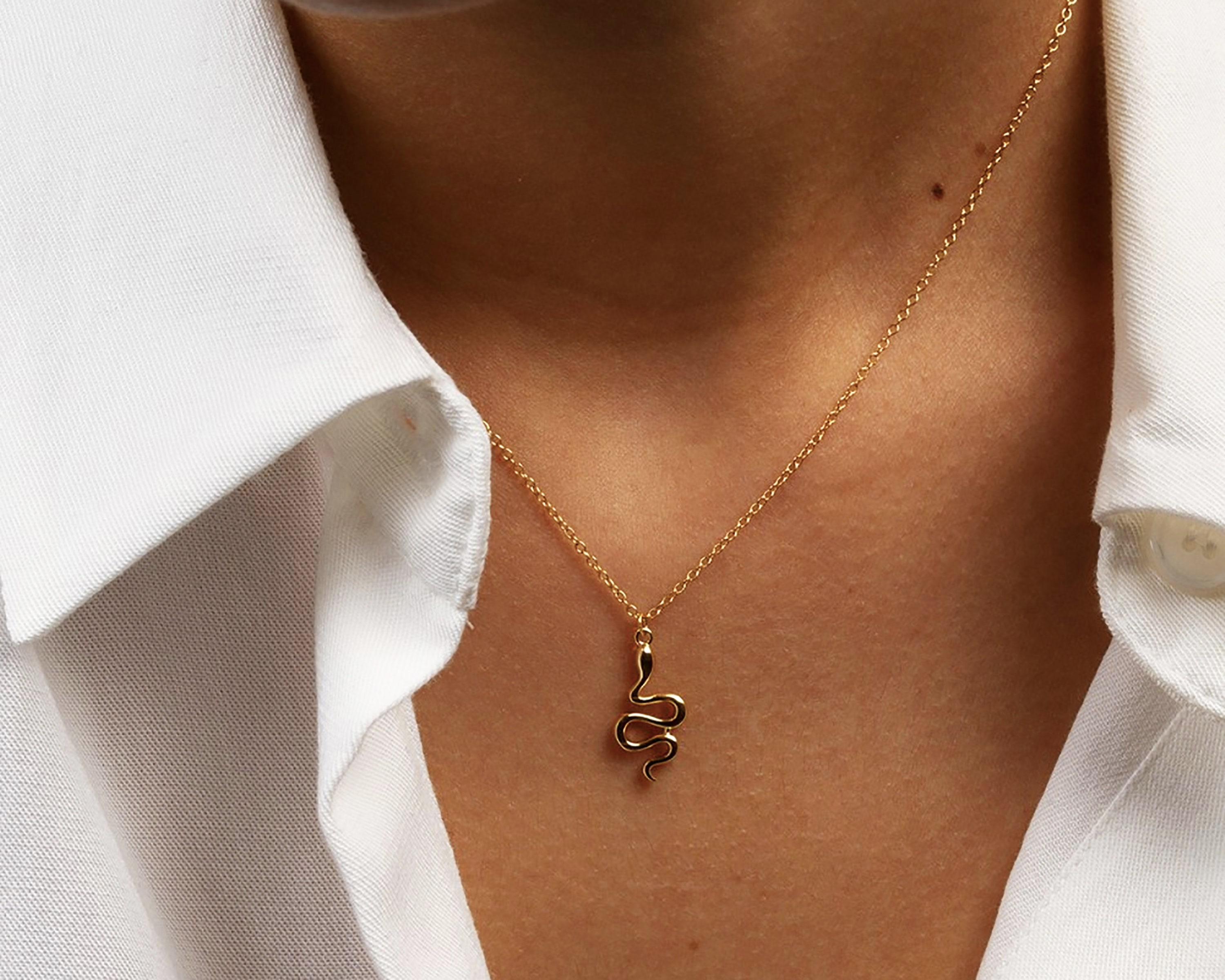 Ciondolo Charm Serpente Lungo 2,5 Cm In Oro Giallo 14K Con Zirconi - Diamomo