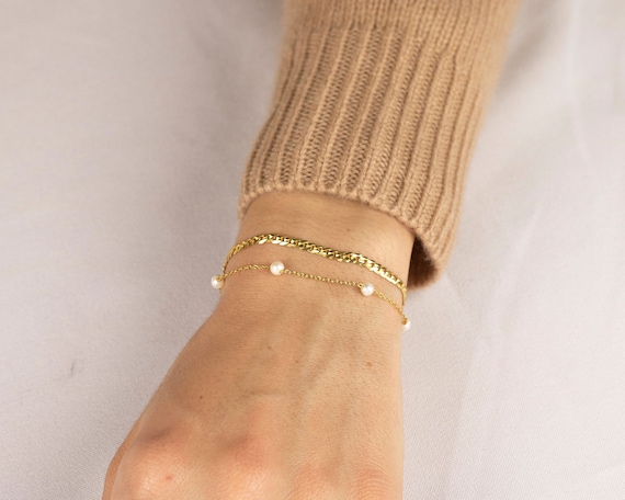 Gold Plated Curb Chain Bracelet: Dainty 925 Sterling Silver