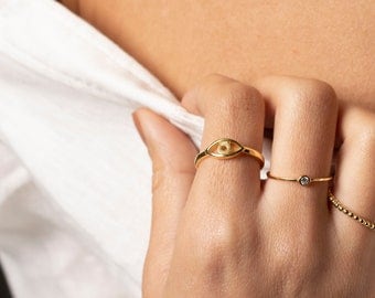 Eye gold ring, Minimalist ring, Evil eye ring, Dainty gold ring, Delicate ring, Thin gold ring, Simple ring, Minimal jewelry, Evil eye