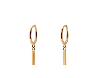 Créoles pendantes barre, créoles délicates en or, boucles d'oreilles créoles barre, boucles d'oreilles minimalistes, boucles d'oreilles délicates, bijoux minimalistes, boucle d'oreille en argent 925