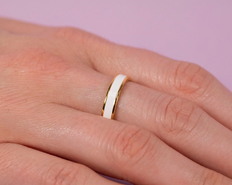 Enamel stacking ring, Pink enamel ring, Black enamel ring, White enamel ring, Purple enamel ring, 18k gold plated 925 sterling silver. image 3