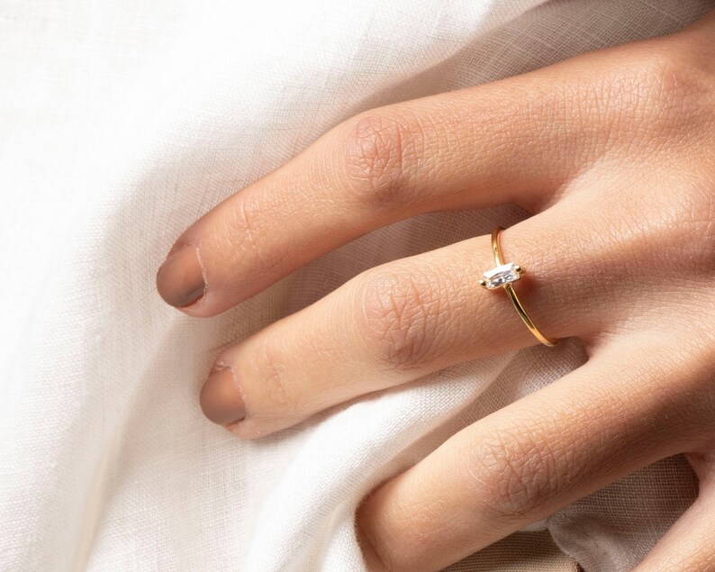 Dainty ring, Promise ring, Minimalist cz ring, Delicate ring, Baguette ring, Diamond ring, Engagement ring, Dainty ring gold, Gold ring 