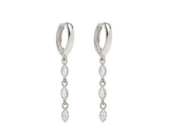 Huggie Hoop Earrings With Three Dangling Marquise Cz Stones
