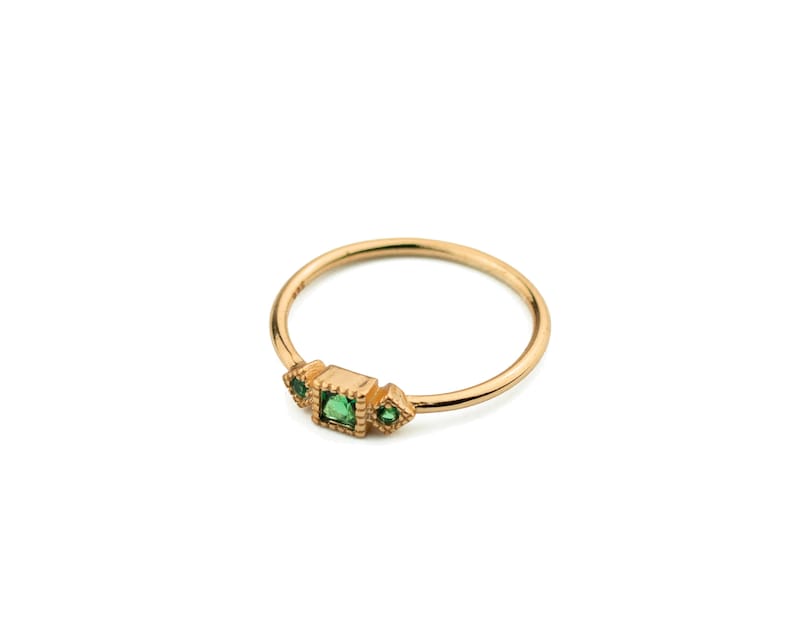 Emerald ring, Dainty ring, Gold ring, Silver ring, Gold emerald cz, Delicate ring, Minimalist ring, Promise ring, Engagement ring image 2