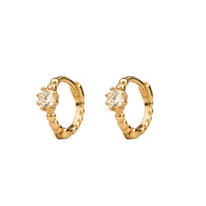 CZ Huggie Hoop Earrings: 18k Gold Plated Sterling Silver