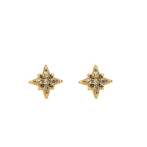 Brincos minúsculos de estrela cz, brincos de ouro North Star, brincos de ouro Star, brincos de ouro delicados, brincos minúsculos, brincos minimalistas, brincos delicados