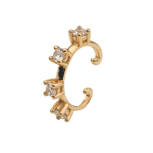 Non Pierced Conch Ear Cuff Earring with Cz Round Gemstones 18k Gold Plated 925 Sterling Silver