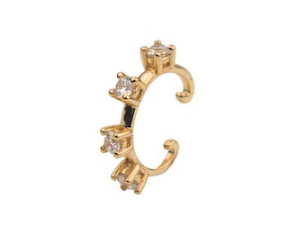 Non Pierced Conch Ear Cuff Earring with Cz Round Gemstones 18k Gold Plated 925 Sterling Silver