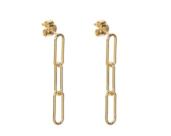 Paper clip chain drop earrings, Chain stud earrings, Gold chain earrings, Long drop earrings, Minimalist earrings