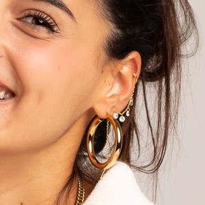 Chunky hoop earrings, 40mm hoop earrings, Large hoops, Gold hoops 18k gold plated stainless steel. image 2