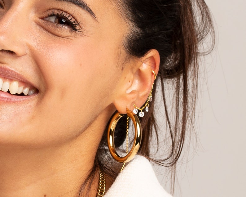 Chunky hoop earrings, 40mm hoop earrings, Large hoops, Gold hoops 18k gold plated stainless steel. image 2