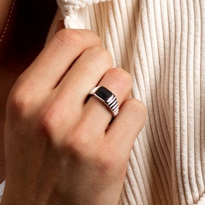 Men's signet ring, Custom engraved rectangle ring, Personalized men's signet ring, 925 sterling silver ring, 18k gold plated signet ring image 4