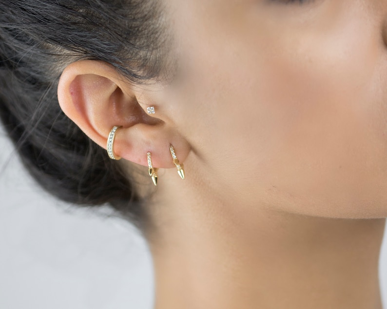 Non pierced conch ear cuff, Gold cz ear cuff, Huggie ear cuff, Dainty cz gold ear cuff, Minimalist ear cuff, Tiny ear cuff image 5